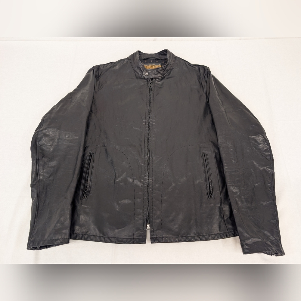 Schott NYC Perfecto Brand Black Leather Motorcycle Jacket XL